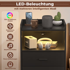 SWANEW Nachttisch Ablagen, mit Steckdose & LED-Lichtern, Beistelltisch Schubfächer