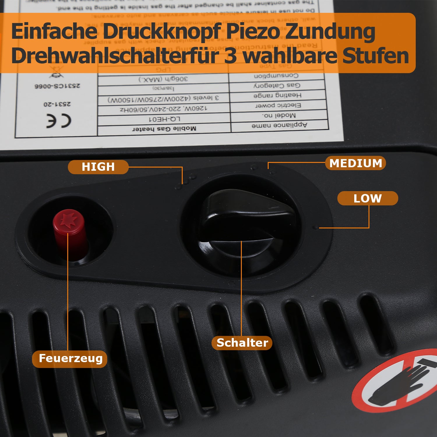 SWANEW Gasheizer für Gasflasche, Gasheizung, 4200W + 1200W Gas-Elektro-Heizgerät