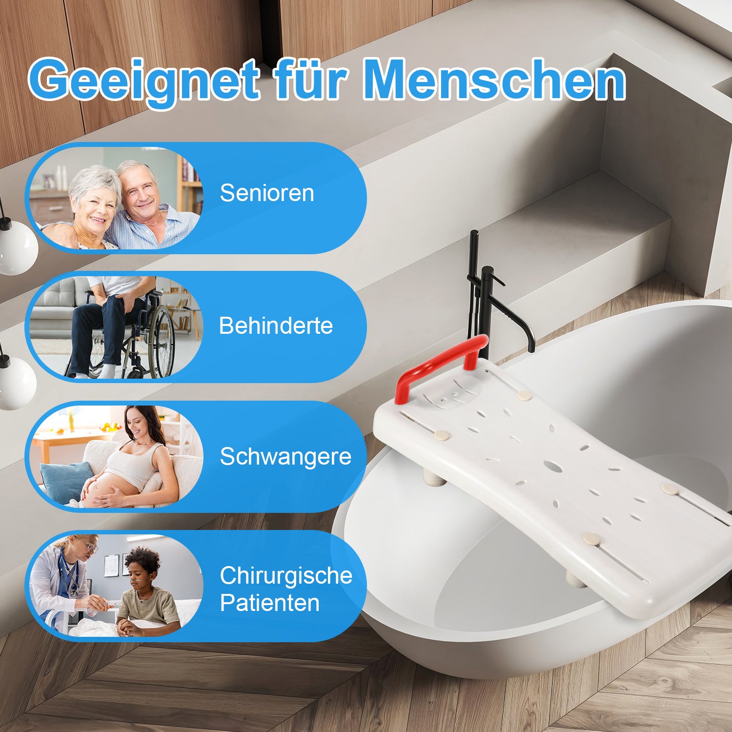Badewannensitz Sitzbrett mit Rot Griff