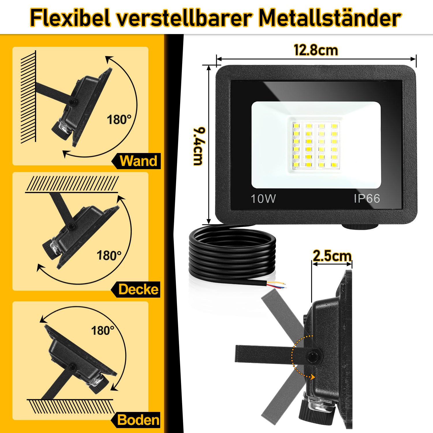 SWANEW LED Strahler Außen Dimmbar, LED Fluter 3000K/4000K/6500K, IP66 Wasserdicht Scheinwerfer (kein Stecker)