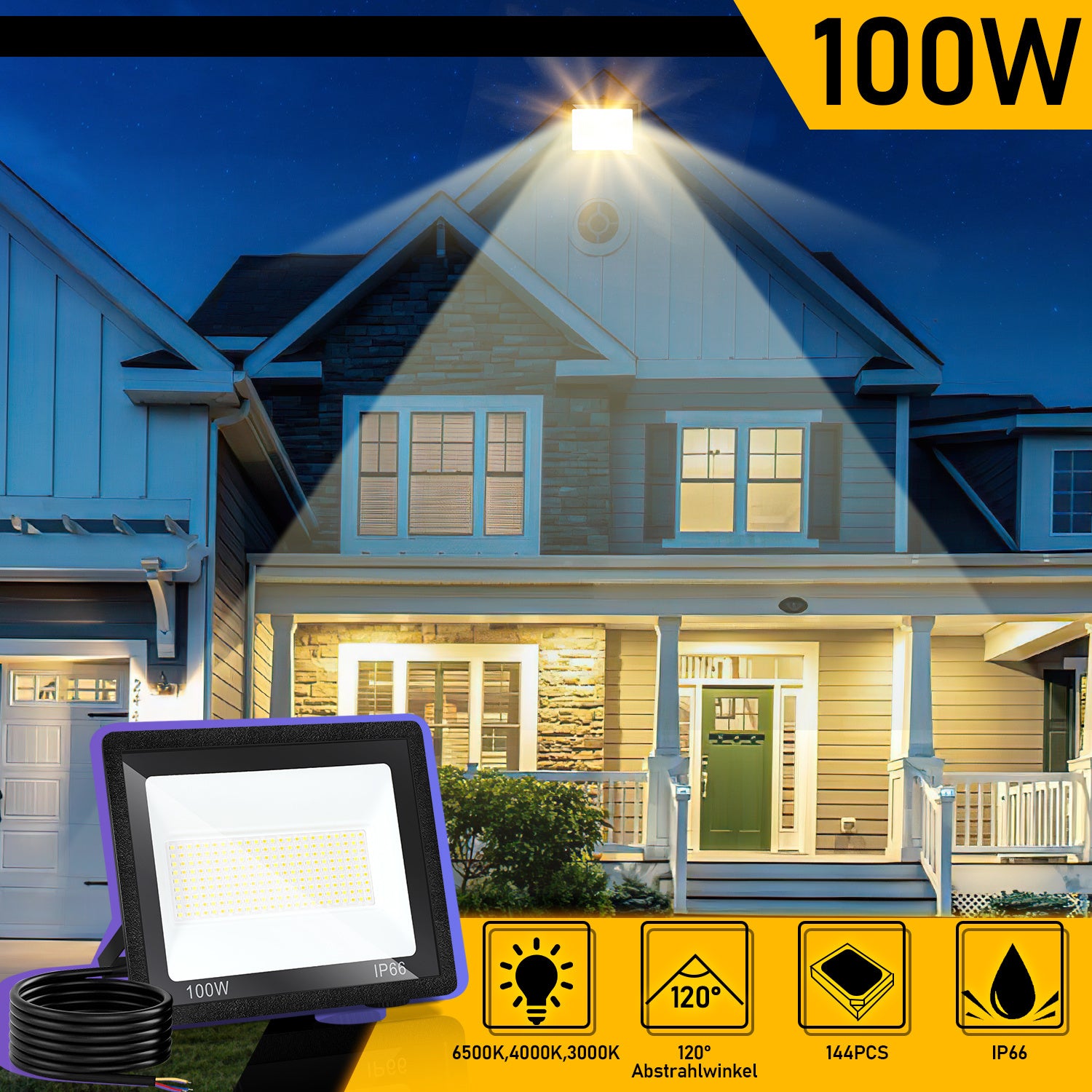 SWANEW LED Strahler Außen Dimmbar, LED Fluter 3000K/4000K/6500K, IP66 Wasserdicht Scheinwerfer (kein Stecker)