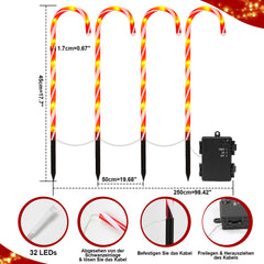SWANEW Zuckerstangen LED Garten Weihnachtsdeko, 4/8 Stück Zuckerstange Weihnachts Dekoration Leuchtstab Außen, mit Erdspieß, wasserdichte Batteriebox