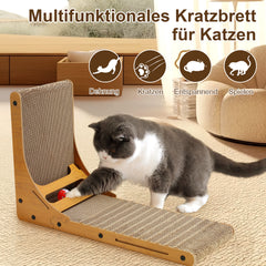 SWANEW Katzen Kratzbrett L förmig Kratzpappe Kratzmatte Eckkratzbrett, 62 cm Hohe Katzenkratzbrett mit Ballspielzeug