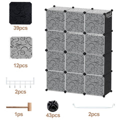 SWANEW DIY Kleiderschrank, 12/16/20 Würfel, Regalsystem, Offen Kunststoff Garderobe, Steckregal