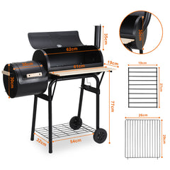 SWANEW Stand Räder XL Holzkohlegrill 2in1 Standgrill BBQ Ablage Säulengrill Fahrbar