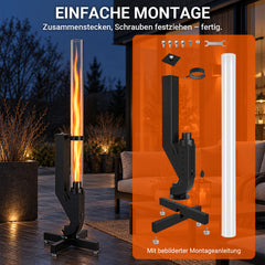 SWANEW 138 cm Pelletfackel Feuerrohr, 3 mm Glasrohr, Kohlenstoffstahl