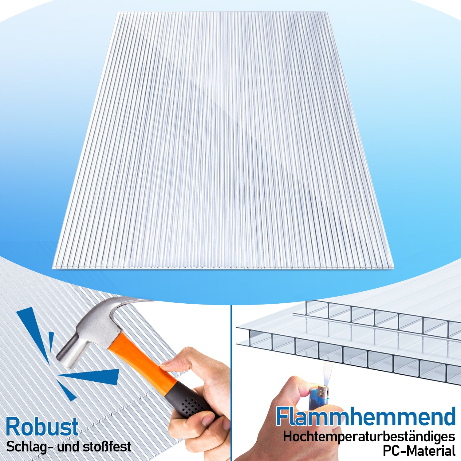 4mm Polycarbonat Hohlkammerstegplatte 10,25 m² Transparent