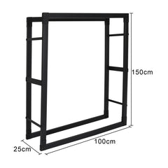 SWANEW Kaminholzregal innen metall Brennholzregal für innen außen, Kaminholzständer, Holzstapelhilfe, Schwarz