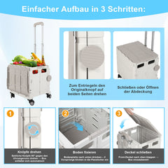 SWANEW Einkaufstrolley Klappbar, Transport Trolley, mit neigbarer Teleskopgriff & Deckel 45L/50L