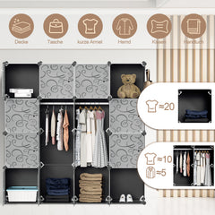 SWANEW DIY Kleiderschrank, 12/16/20 Würfel, Regalsystem, Offen Kunststoff Garderobe, Steckregal