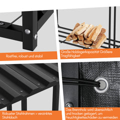 SWANEW Brennholzregal Grau Stahl mit Dach Holzlagerung Verzinkt Stapelhilfe Plane Schutz 185 x 70 x 185 cm