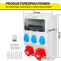SWANEW Wandverteiler mit Leitungsschutzschalter,5 Polig Baustromverteiler, Stromverteiler 3x230V+1x16A+1x32A/400V CEE, Verteiler IP44