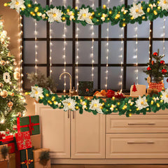 SWANEW 2.7M Weihnachtsgirlande, Künstlich Tannengirlande mit Beleuchtung inkl.Deko, Batteriebetrieben mit 50 LEDs Warmweiß, Weihnachtskranz Weihnachtsdeko Girlande