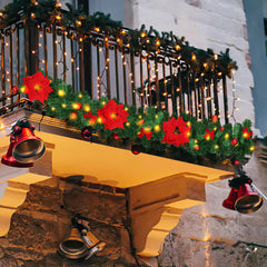 SWANEW 2.7M Weihnachtsgirlande, Künstlich Tannengirlande mit Beleuchtung inkl.Deko, Batteriebetrieben mit 50 LEDs Warmweiß, Weihnachtskranz Weihnachtsdeko Girlande