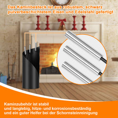 SWANEW Kaminbesteck Set 4 teilig Kaminzubehör mit Kaminaufbewahrung Kaminreinigungsset Kaminwerkzeuge Schwarz