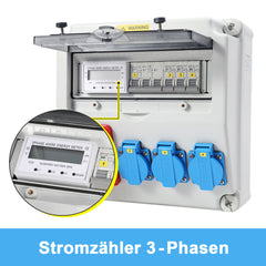 SWANEW Wandverteiler, Baustromverteiler 3x16A 230V, 1x CEE+32A 5 polig Steckdosen mit MCB Leitungsschutzschalter, 3-Phasen Stromverteiler IP44 Mit Sicherheitsklappdeckeln