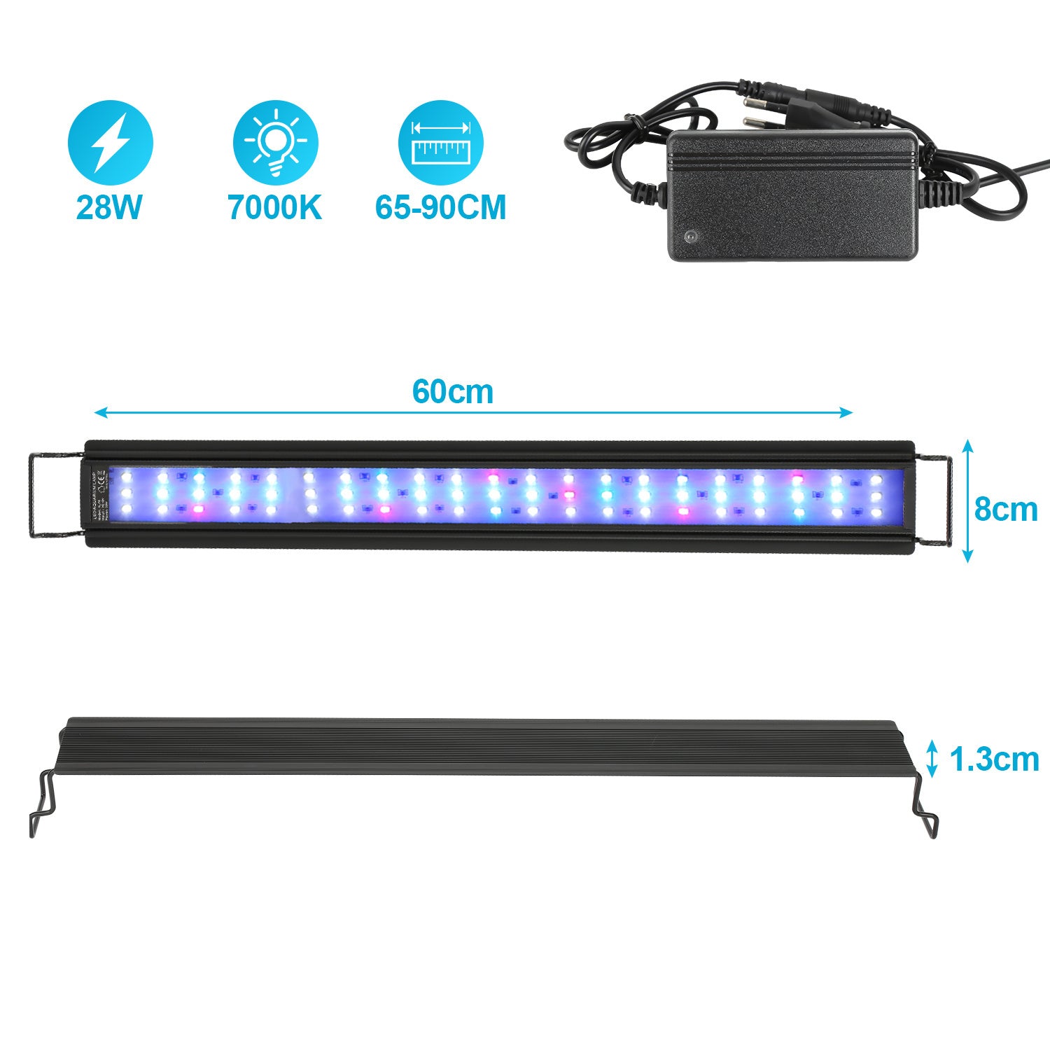 SWANEW Aquarium LED Beleuchtung RGB Spectrum, Aquarienbeleuchtung Dimmbare, Aquarium Lampe mit ausziehbarer Halterung, Aquariumleuchte
