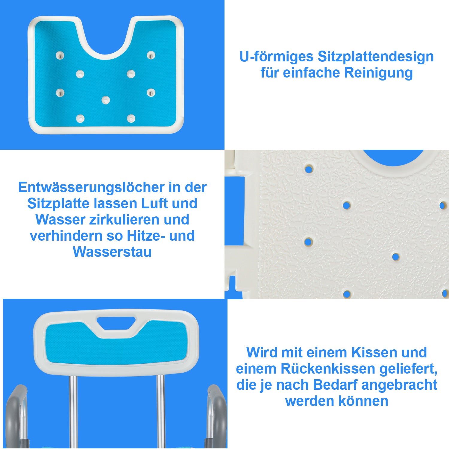 Duschstuhl mit abnehmbaren Armen und Rückenlehne