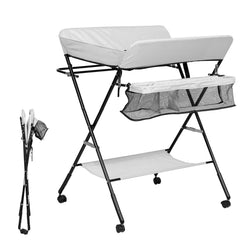 SWANEW Baby Wickeltisch Klappbar, Wickelkombination, mit 4 Rollen