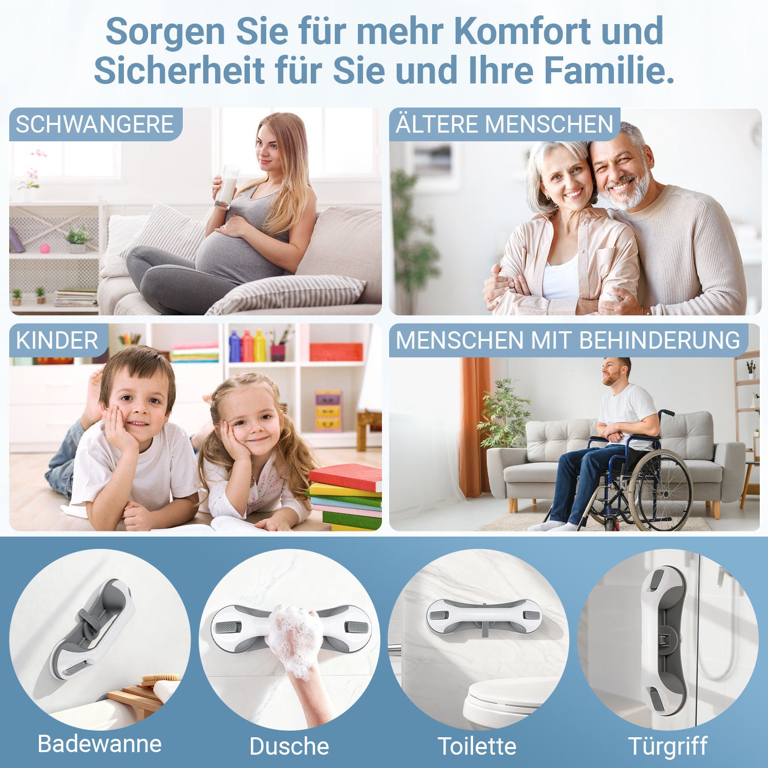 SWANEW 2PC Badewannengriff MAX 110 KG, 28CM Haltegriff Dusche mit Saugnapf, Abnehmbare Duschgriff, ohne Bohren