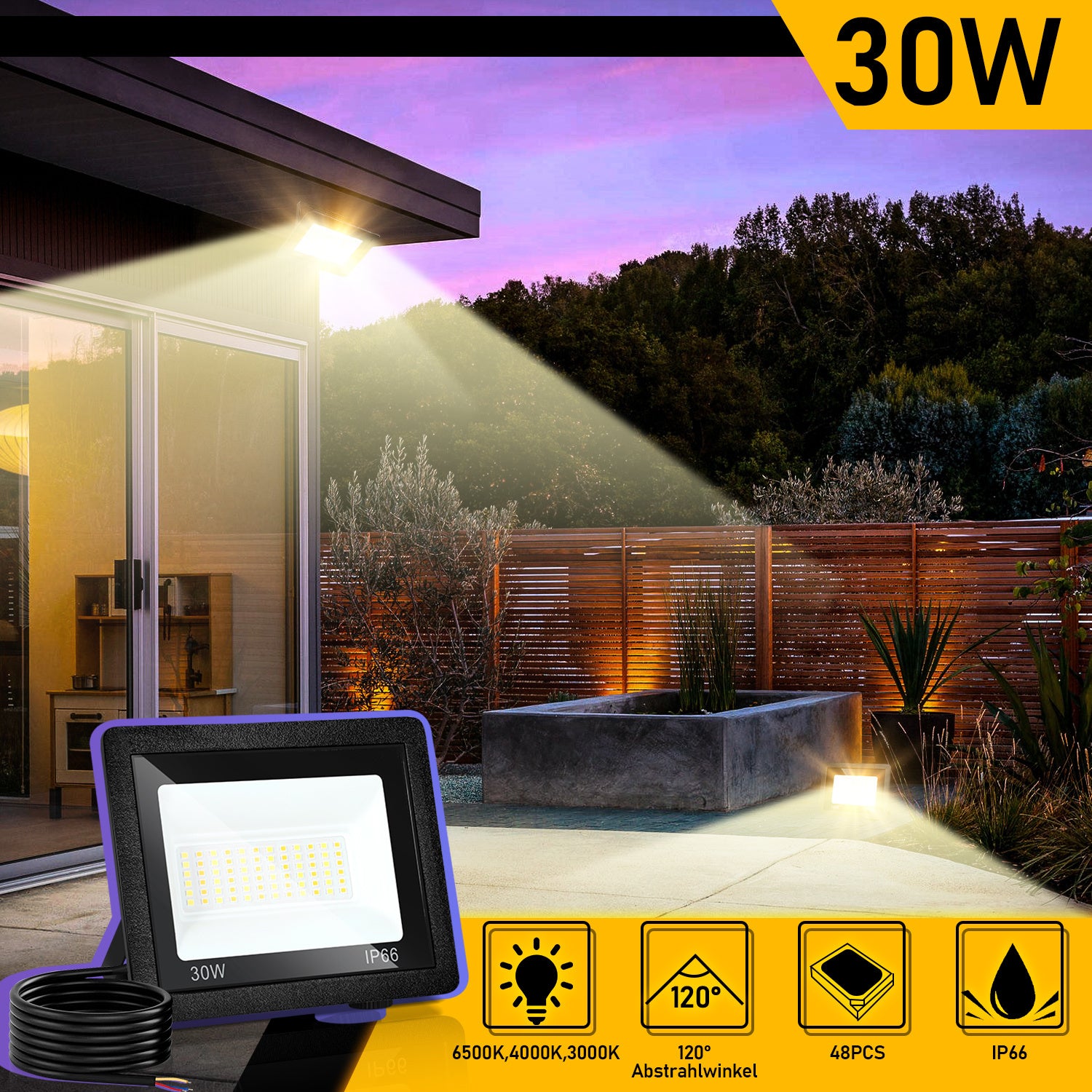 SWANEW LED Strahler Außen Dimmbar, LED Fluter 3000K/4000K/6500K, IP66 Wasserdicht Scheinwerfer (kein Stecker)