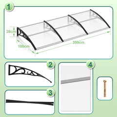 SWANEW Vordach für Haustür, 5 mm Überdachung, Transparentes Pultbogenvordach, Polycarbonat Pultvordach, Türdach für draußen