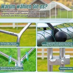 SWANEW HĂŒhnerstall, 3x8x2m, Freilaufgehege, Kleintierstall, Voliere