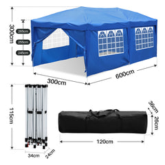 SWANEW Faltpavillon, 3x6m Pop Up Pavillon, Gazebo mit Zentralverriegelung, Höhenverstellbarer Partyzelt