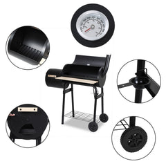 SWANEW Stand Räder XL Holzkohlegrill 2in1 Standgrill BBQ Ablage Säulengrill Fahrbar