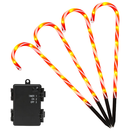 SWANEW Zuckerstangen LED Garten Weihnachtsdeko, 4/8 Stück Zuckerstange Weihnachts Dekoration Leuchtstab Außen, mit Erdspieß, wasserdichte Batteriebox