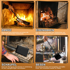 SWANEW kaminholzregal Innen und Aussen, mit Kaminbesteck, Metall Brennholzregal, Holzunterstand für Kaminholz, 37 x 33 x 74CM, Schwarz