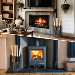 SWANEW Kaminbesteck, 4-teiliges Kaminbesteck Set, Kamingarnitur, Kaminzubehör mit Holzgriff und Halbkreisförmiges Leichentuch