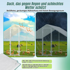 SWANEW HĂŒhnerstall, 3x8x2m, Freilaufgehege, Kleintierstall, Voliere