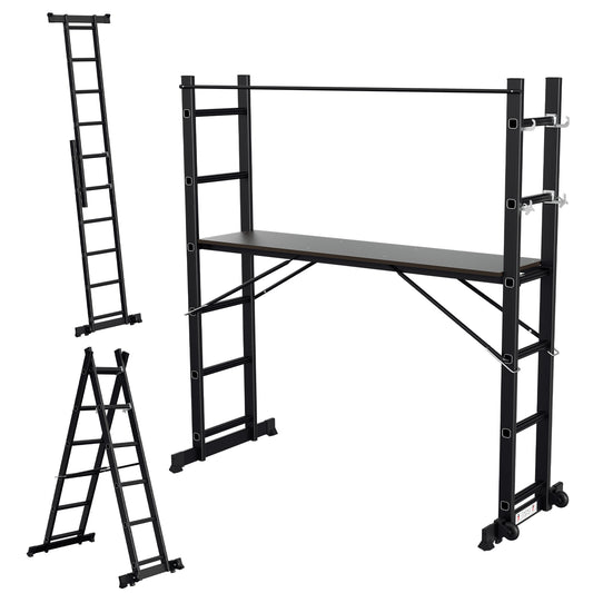 SWANEW Mehrzweckleiter, Gerüst, Alu Arbeitsgerüst, Gelenkleiter 4 in 1, Belastbar bis max. 150 Kg