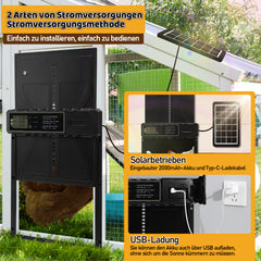 SWANEW Automatische Hühnerklappe Solar Haustierklappe Hühnerstalltür 33x24.5cm