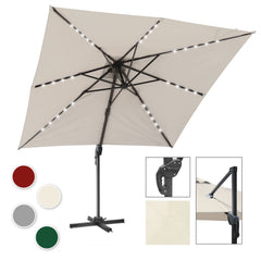 SWANEW Sonnenschirm 300 x 300 cm Solar LED Ampelschirm mit Kurbel UV50+, Drehbar und Kippbar