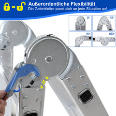 SWANEW 3,6m/4,7m/5,82m Aluminium Mehrzweckleiter 4x3/4x4/4x5 Stufen, Multifunktionsleiter mit 2 Plattform und Räder, Klappleiter, Trittleiter