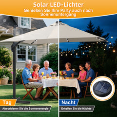 SWANEW Sonnenschirm 300 x 300 cm Solar LED Ampelschirm mit Kurbel UV50+, Drehbar und Kippbar