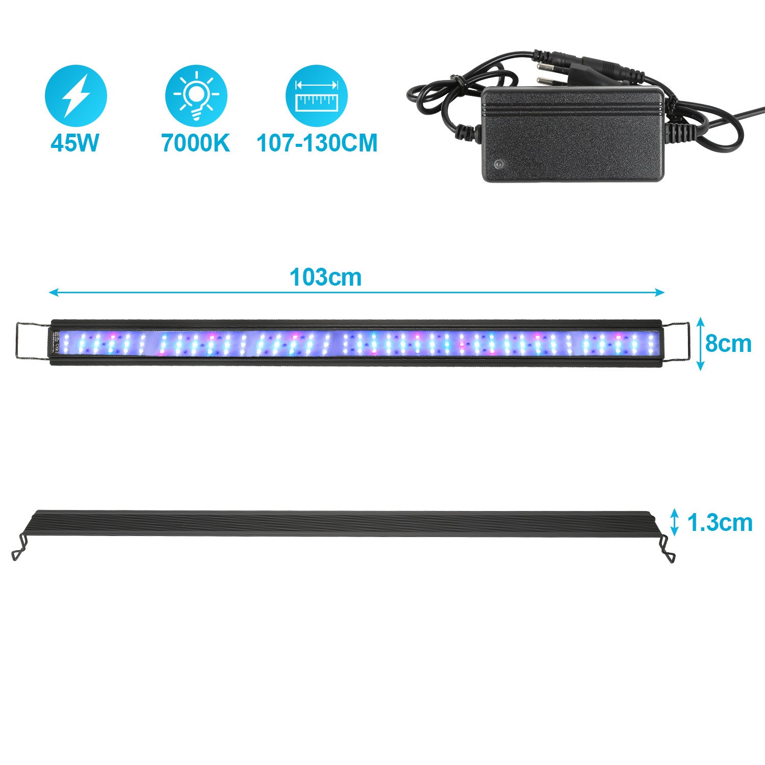 SWANEW Aquarium LED Beleuchtung RGB Spectrum, Aquarienbeleuchtung Dimmbare, Aquarium Lampe mit ausziehbarer Halterung, Aquariumleuchte