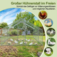 SWANEW Hühnerstall Freilaufgehege 3 x 6 x 2 m, Stahl Verzinkt Kleintierstall Freilauf Vogelkäfig Hühnerkäfig mit Schloss