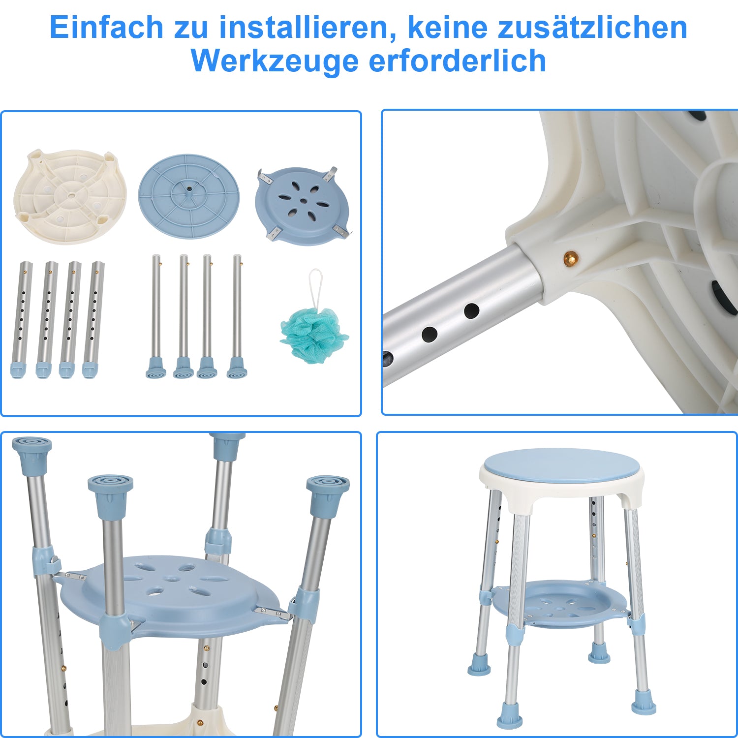 360°Drehbarer Duschhocker Duschstuhl Höhenverstellbar 42-54 cm