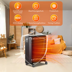 SWANEW Ölradiator Elektroheizung 2500W, Thermostat, Ölheizung Energiesparend
