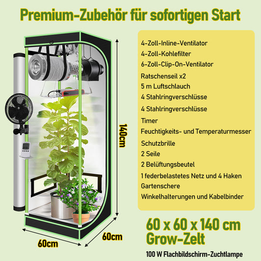 SWANEW Growzelt Komplettset, Growbox mit LED Grow Lampe, Gewächshaus, Pflanzenzelt inkl. Belüftungssystem