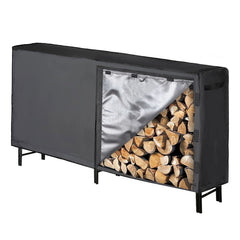 SWANEW Großes Kaminholzregal mit wasserdichter Abdeckung Feuerholzregal Metall Schwarz 244x34.5x124cm Brennholzregal für Innen- und Außenbereich Wetterfest