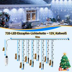 SWANEW Eiszapfen Lichterkette, mit Fernbedienung, Außen, 8 Modi & Timer, Weihnachtsdeko