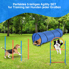 SWANEW Agility Set Hunde groß, 5-teiliges Set Hundetraining zubehör Agility Hürde, Slalom, Agility Hürde, Sprungring & Hundetunnel