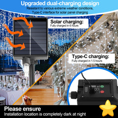 SWANEW Solar Eisregen Lichterkette, Solarlichterkette, 5/10/15M Weihnachten Deko