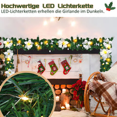 SWANEW 2.7M Weihnachtsgirlande, Künstlich Tannengirlande mit Beleuchtung inkl.Deko, Batteriebetrieben mit 50 LEDs Warmweiß, Weihnachtskranz Weihnachtsdeko Girlande