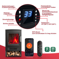 SWANEW Elektrokamin mit Heizlüfter Fernbedienung, 900/1800W Elektro Kamin mit Thermostat Heizfunktion, Timer, Elektrischer Heizung LED Kaminfeuer Effekt, WiFi Fernbedienung