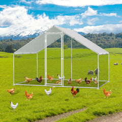 SWANEW Hühnerstall Freilaufgehege 3x3x2m, Hühnerhaus mit Schloss, Geflügelstall, Verzinkter Stahl